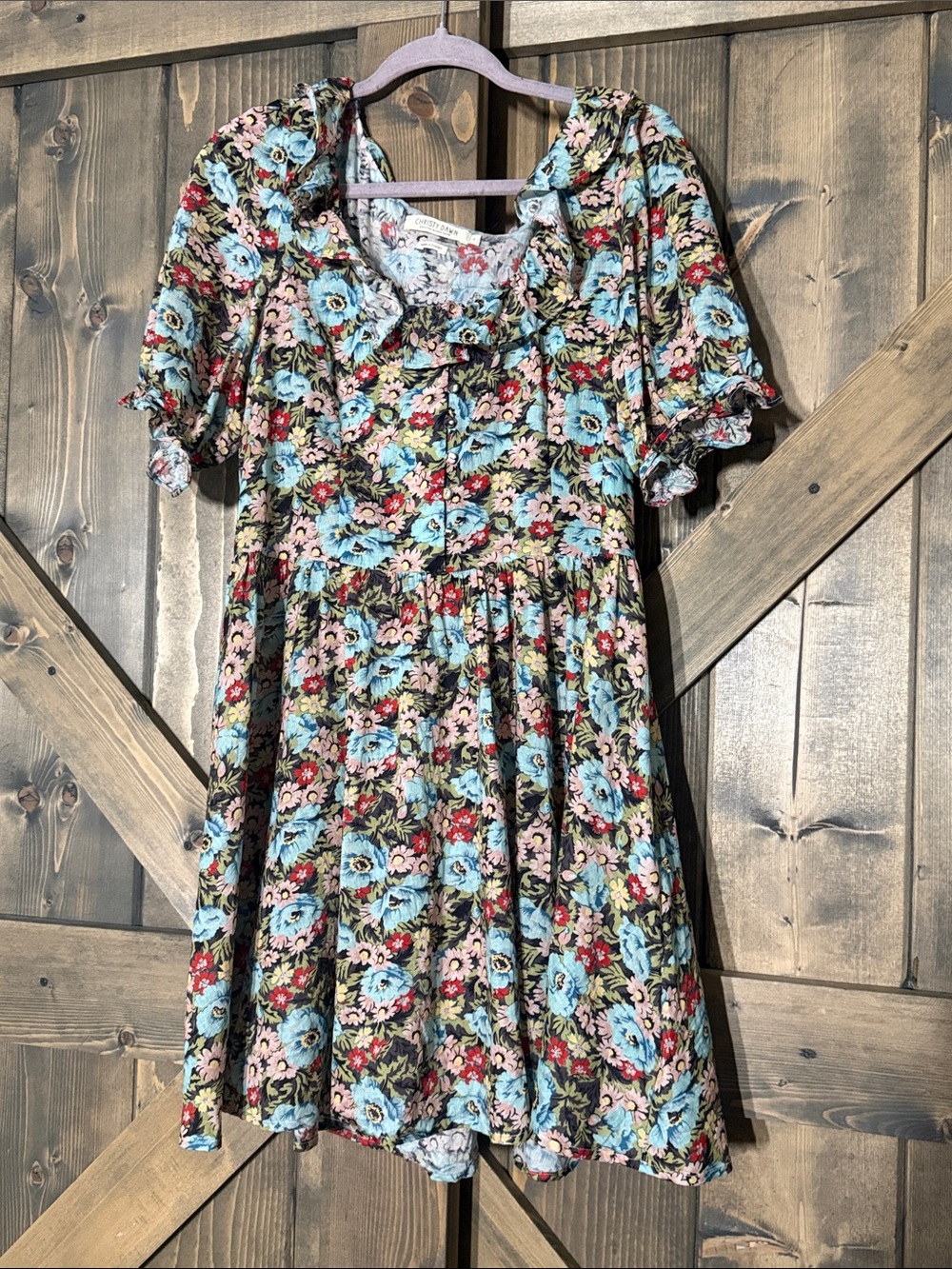 Christy Dawn Floral Mini Dress in Blue, Red and Cream